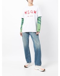 weißes und rotes bedrucktes T-Shirt mit einem Rundhalsausschnitt von MSGM