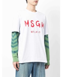 weißes und rotes bedrucktes T-Shirt mit einem Rundhalsausschnitt von MSGM