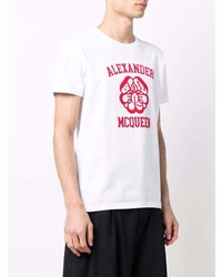 weißes und rotes bedrucktes T-Shirt mit einem Rundhalsausschnitt von Alexander McQueen