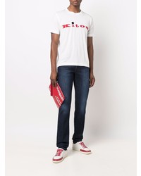 weißes und rotes bedrucktes T-Shirt mit einem Rundhalsausschnitt von Kiton