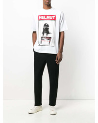 weißes und rotes bedrucktes T-Shirt mit einem Rundhalsausschnitt von Helmut Lang