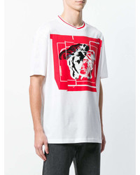 weißes und rotes bedrucktes T-Shirt mit einem Rundhalsausschnitt von Versace