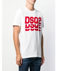 weißes und rotes bedrucktes T-Shirt mit einem Rundhalsausschnitt von DSQUARED2