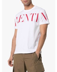 weißes und rotes bedrucktes T-Shirt mit einem Rundhalsausschnitt von Valentino