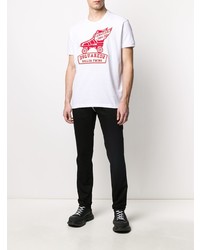 weißes und rotes bedrucktes T-Shirt mit einem Rundhalsausschnitt von DSQUARED2