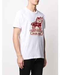 weißes und rotes bedrucktes T-Shirt mit einem Rundhalsausschnitt von DSQUARED2