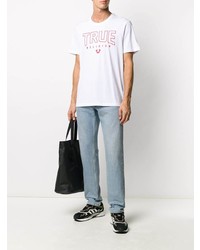 weißes und rotes bedrucktes T-Shirt mit einem Rundhalsausschnitt von True Religion