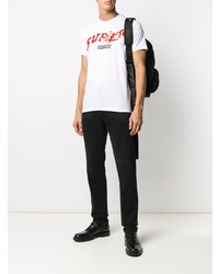 weißes und rotes bedrucktes T-Shirt mit einem Rundhalsausschnitt von DSQUARED2