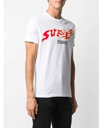 weißes und rotes bedrucktes T-Shirt mit einem Rundhalsausschnitt von DSQUARED2