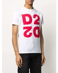 weißes und rotes bedrucktes T-Shirt mit einem Rundhalsausschnitt von DSQUARED2