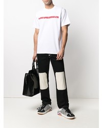 weißes und rotes bedrucktes T-Shirt mit einem Rundhalsausschnitt von Sacai