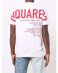 weißes und rotes bedrucktes T-Shirt mit einem Rundhalsausschnitt von DSQUARED2