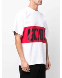 weißes und rotes bedrucktes T-Shirt mit einem Rundhalsausschnitt von Gcds