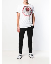 weißes und rotes bedrucktes T-Shirt mit einem Rundhalsausschnitt von Philipp Plein