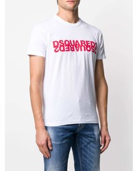 weißes und rotes bedrucktes T-Shirt mit einem Rundhalsausschnitt von DSQUARED2