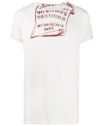 weißes und rotes bedrucktes T-Shirt mit einem Rundhalsausschnitt von Maison Margiela
