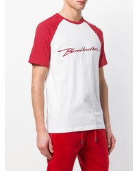 weißes und rotes bedrucktes T-Shirt mit einem Rundhalsausschnitt von Blood Brother