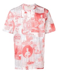 weißes und rotes bedrucktes T-Shirt mit einem Rundhalsausschnitt von Marni