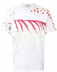 weißes und rotes bedrucktes T-Shirt mit einem Rundhalsausschnitt von Marni