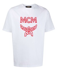 weißes und rotes bedrucktes T-Shirt mit einem Rundhalsausschnitt von MCM