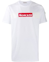 weißes und rotes bedrucktes T-Shirt mit einem Rundhalsausschnitt von Moncler