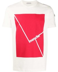 weißes und rotes bedrucktes T-Shirt mit einem Rundhalsausschnitt von Moncler