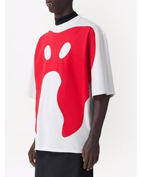 weißes und rotes bedrucktes T-Shirt mit einem Rundhalsausschnitt von Burberry