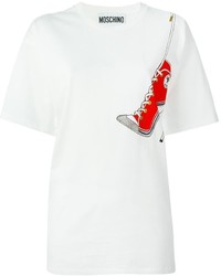 weißes und rotes bedrucktes T-Shirt mit einem Rundhalsausschnitt von Moschino