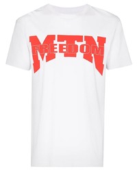 weißes und rotes bedrucktes T-Shirt mit einem Rundhalsausschnitt von Motherlan