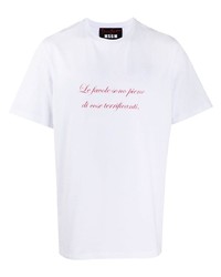 weißes und rotes bedrucktes T-Shirt mit einem Rundhalsausschnitt von MSGM