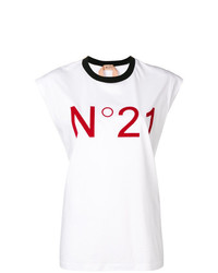 weißes und rotes bedrucktes T-Shirt mit einem Rundhalsausschnitt von N°21