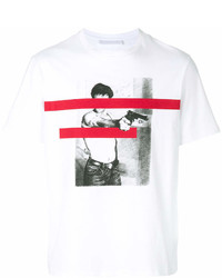 weißes und rotes bedrucktes T-Shirt mit einem Rundhalsausschnitt von Neil Barrett