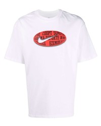 weißes und rotes bedrucktes T-Shirt mit einem Rundhalsausschnitt von Nike