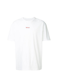 weißes und rotes bedrucktes T-Shirt mit einem Rundhalsausschnitt von Off Duty