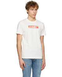 weißes und rotes bedrucktes T-Shirt mit einem Rundhalsausschnitt von Diesel