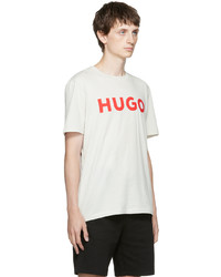 weißes und rotes bedrucktes T-Shirt mit einem Rundhalsausschnitt von Hugo