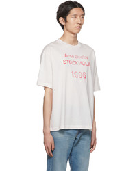 weißes und rotes bedrucktes T-Shirt mit einem Rundhalsausschnitt von Acne Studios