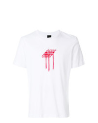 weißes und rotes bedrucktes T-Shirt mit einem Rundhalsausschnitt von Omc