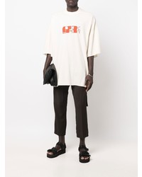 weißes und rotes bedrucktes T-Shirt mit einem Rundhalsausschnitt von Rick Owens DRKSHDW