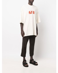 weißes und rotes bedrucktes T-Shirt mit einem Rundhalsausschnitt von Rick Owens DRKSHDW