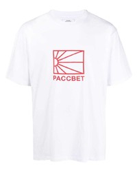 weißes und rotes bedrucktes T-Shirt mit einem Rundhalsausschnitt von PACCBET