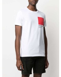 weißes und rotes bedrucktes T-Shirt mit einem Rundhalsausschnitt von Dondup