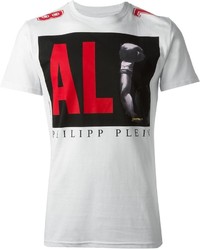 weißes und rotes bedrucktes T-Shirt mit einem Rundhalsausschnitt von Philipp Plein