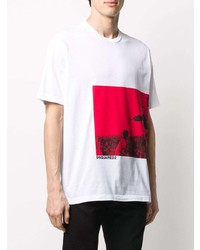 weißes und rotes bedrucktes T-Shirt mit einem Rundhalsausschnitt von DSQUARED2