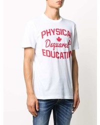 weißes und rotes bedrucktes T-Shirt mit einem Rundhalsausschnitt von DSQUARED2