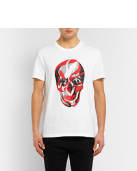 weißes und rotes bedrucktes T-Shirt mit einem Rundhalsausschnitt von Alexander McQueen