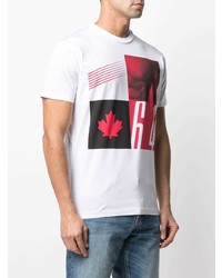 weißes und rotes bedrucktes T-Shirt mit einem Rundhalsausschnitt von DSQUARED2