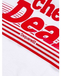 weißes und rotes bedrucktes T-Shirt mit einem Rundhalsausschnitt von DSQUARED2