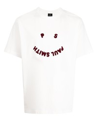 weißes und rotes bedrucktes T-Shirt mit einem Rundhalsausschnitt von PS Paul Smith