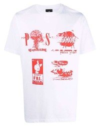 weißes und rotes bedrucktes T-Shirt mit einem Rundhalsausschnitt von PS Paul Smith